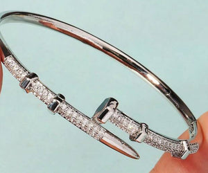1pc Women's Unique Design Clasp Bangle Bracelet, Copper Zirconia Inlaid Plating